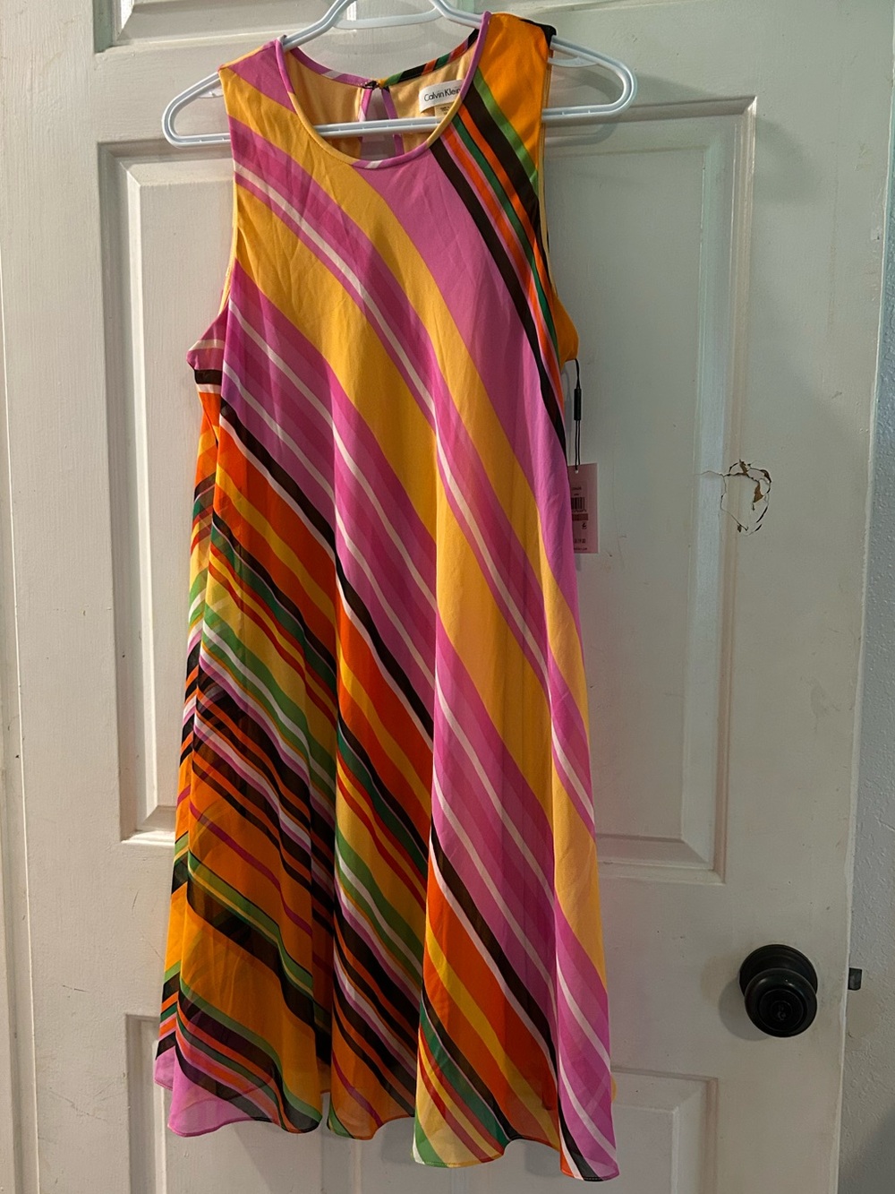 Calvin Klein Multicolor Diagonal-Stripe Sleeveless A-Line Dress